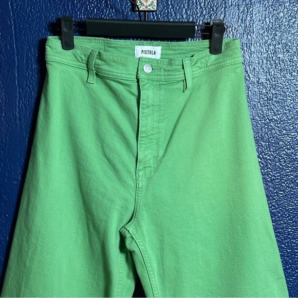 PISTOLA Penny Crop Wide Leg In Green Casual Cotton Sz 27 Pockets Travel Easycare - Picture 6 of 12